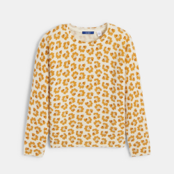 بلوفر منسوج برسمة جلد الفهد للفتيات باللون الأصفر